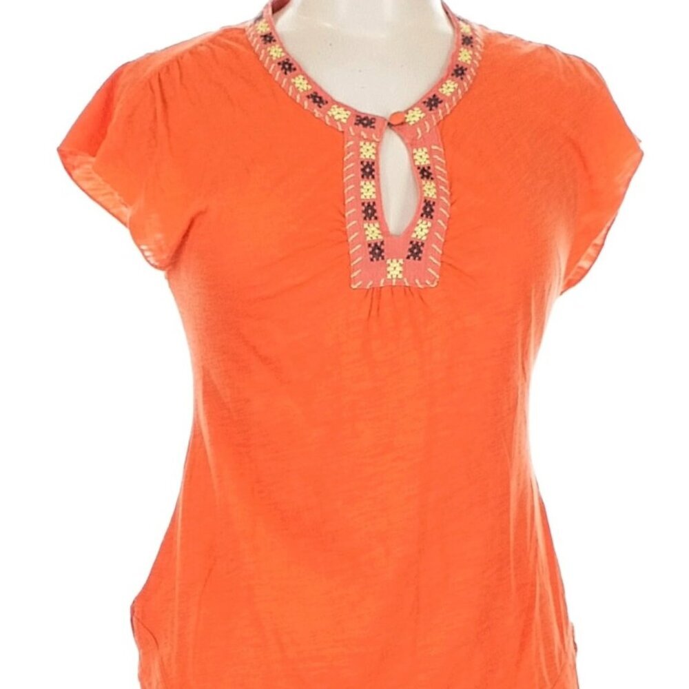 Free People Vintage Y2K Orange Embroidered Shirt Top Size Medium - Picture 4 of 11